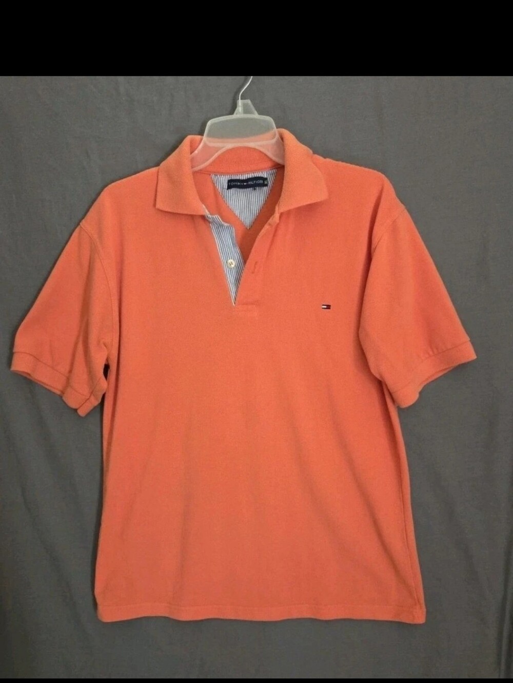 Tommy Hilfiger Pique Polo Shirt Mens XL Orange Coral Short Sleeve Y2K - Picture 3 of 8